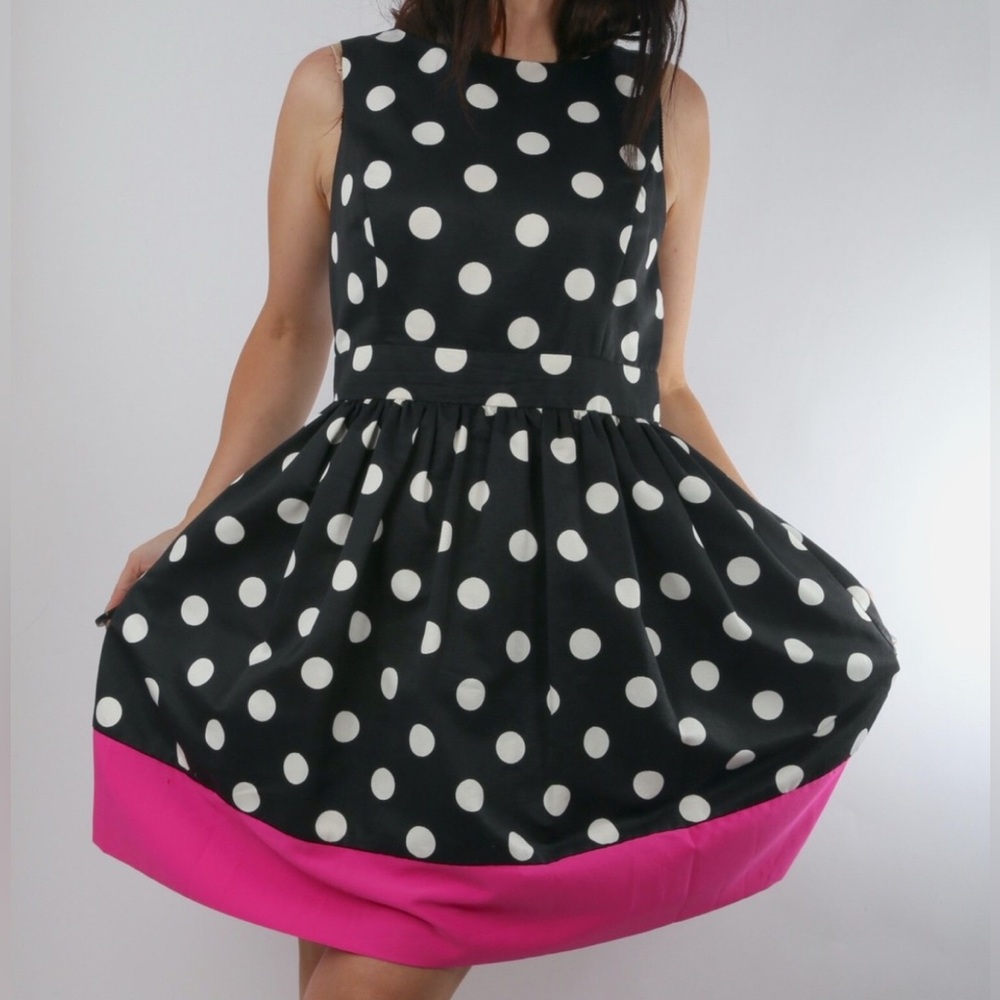 Saks Fifth Avenue Navy Blue Polka Dot Fit-and-Flare Dress